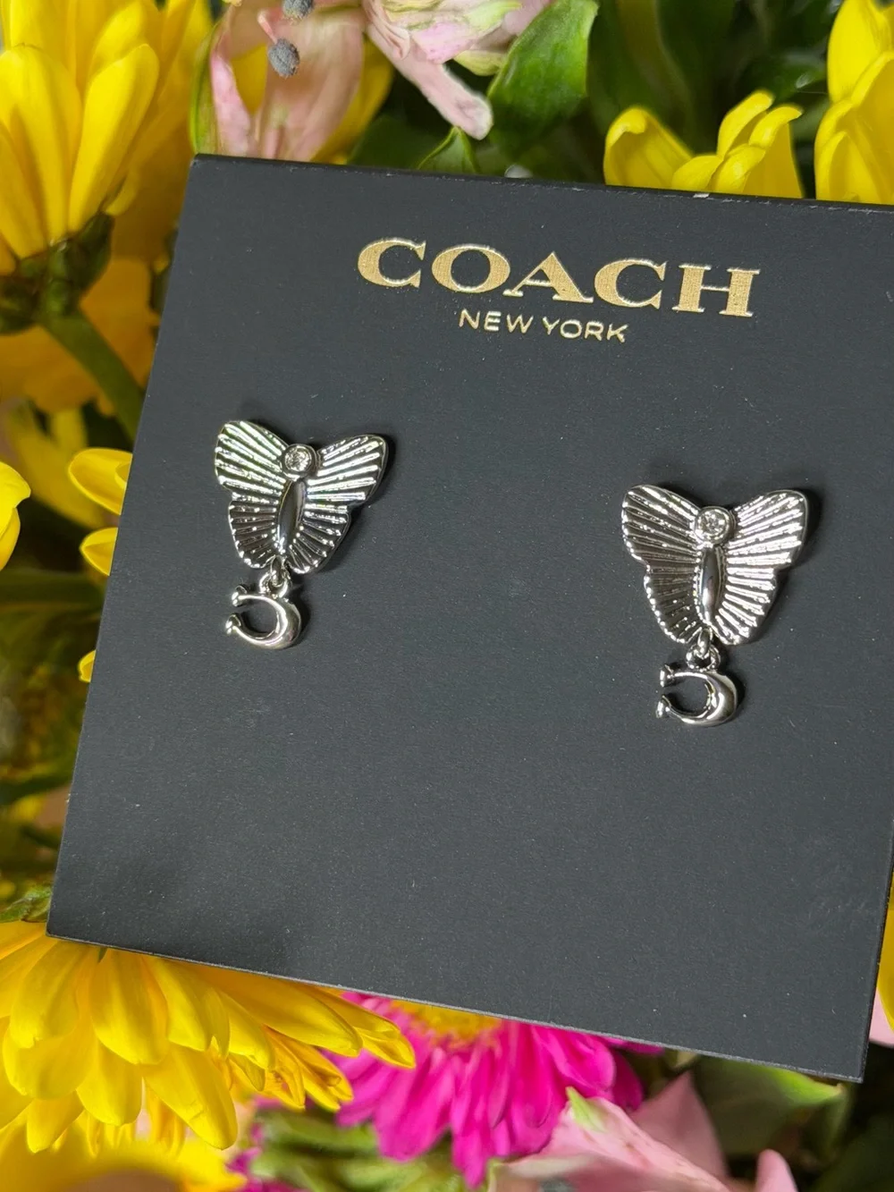Coach Silver Butterfly Dangle Stud Earrings - Picture 2 of 3